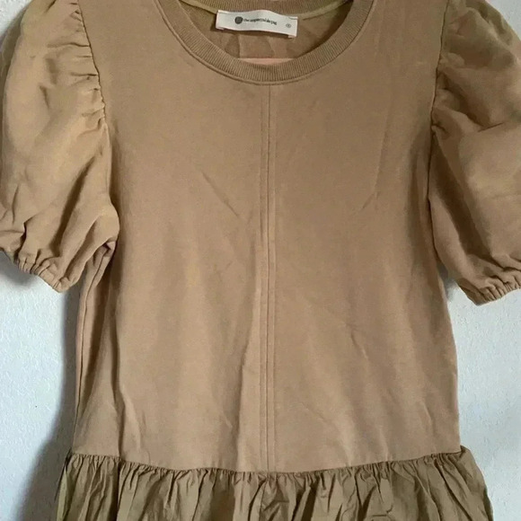 Impeccable Pig Mix Media Bubble Hem Puff Sleeve Tan Mini Coquette Party Dress S - Picture 6 of 11